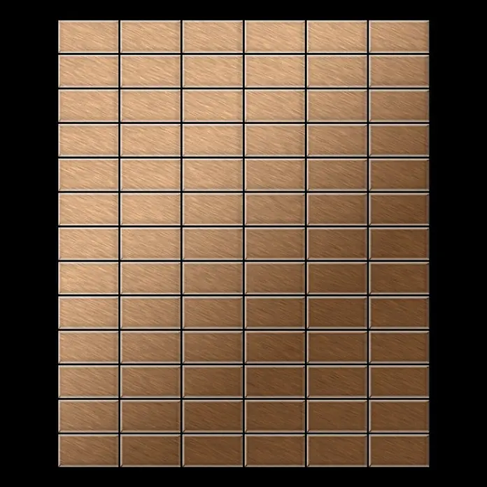 ALLOY Mosaikfliese Mosaik Fliese massiv Titan gebürstet kupfer 1,6mm stark Bauhaus-Ti-AB - 318 x 329 mm, Bronze, Sonstiges - Gitter aus rechteckigen, gebürsteten Metallfliesen, allmählich von helleren warmen Tönen oben zu dunkleren Bronzetönen unten übergehend.
