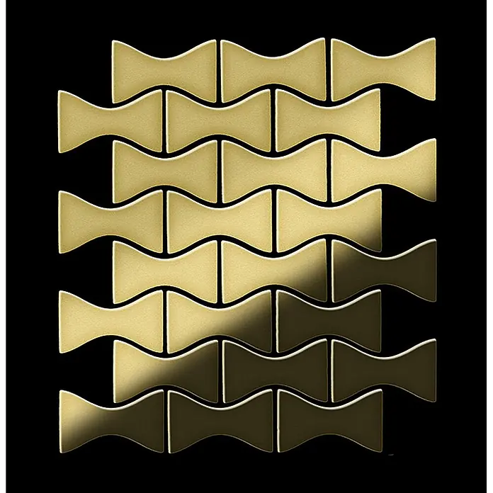 ALLOY Mosaikfliese Mosaik Fliese massiv Metall Messing gewalzt gold 1,6mm stark Kismet-BM - 329 x 299 mm, Gold, Sonstiges - Verbindende goldene Fliesen in Schleifenform mit mattem Metall-Finish.