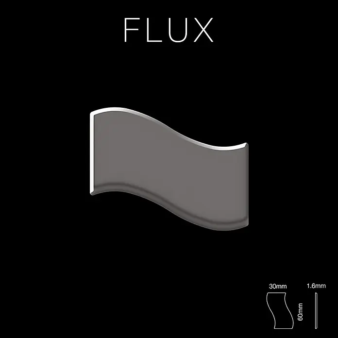 ALLOY Mosaikfliese Mosaik Fliese massiv Metall Titan hochglanz dunkelgrau 1,6mm Flux-Ti-SM - 318 x 305 mm, Schwarz, Grau, Hochglänzend - Gewelltes, graues Dekorprofil, 60 mm hoch, 30 mm breit und 1,6 mm dick.