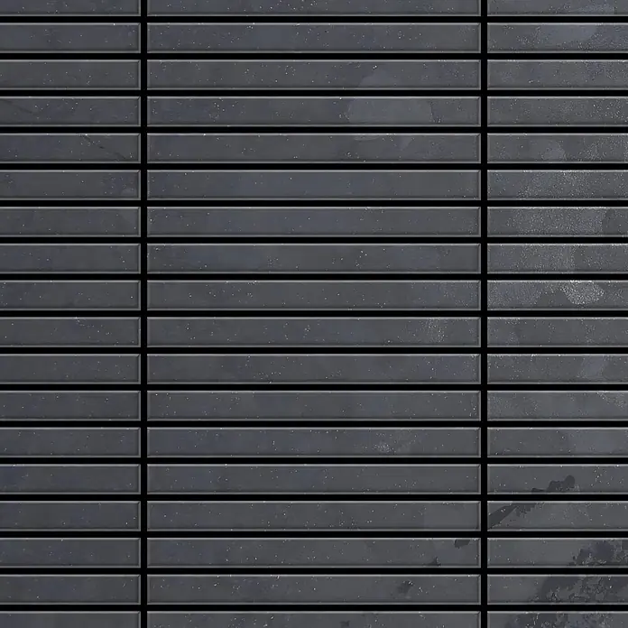 ALLOY Mosaikfliese Mosaik Fliese massiv Metall Rohstahl gewalzt grau 1,6mm stark Linear-RS - 316 x 297 mm, Grau, Sonstiges - Dunkelgraue, rechteckige Fliesen horizontal angeordnet, mit feiner Oberflächenstruktur.
