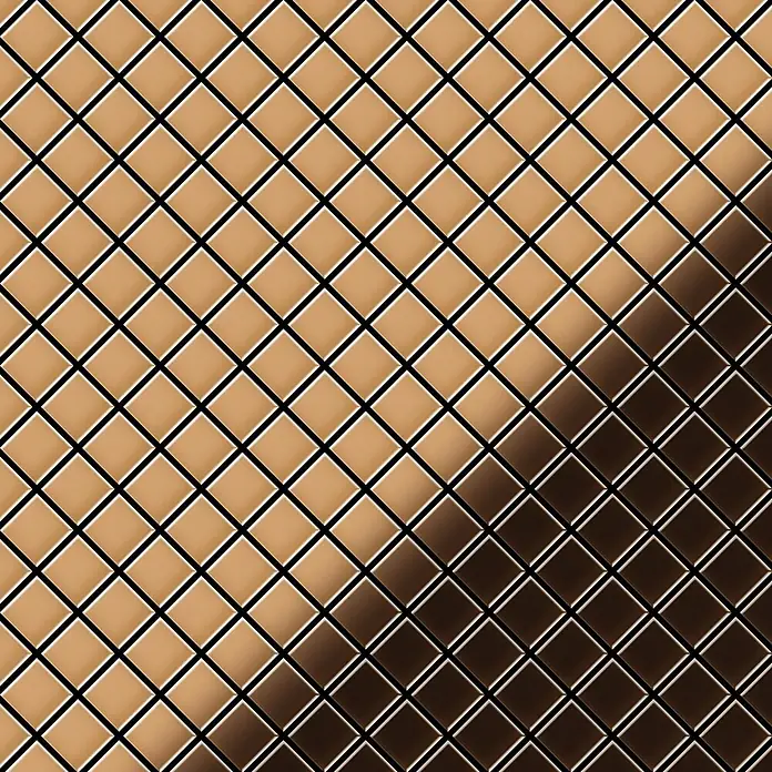ALLOY Mosaikfliese Mosaik Fliese massiv Metall Kupfer gewalzt kupfer 1,6mm stark Diamond-CM - 319 x 319 mm, Bronze, Sonstiges - Diamantgemusterte braune Fliesen mit dunklem Farbverlauf, durch schwarze Linien begrenzt, für eine strukturierte Dekofläche.