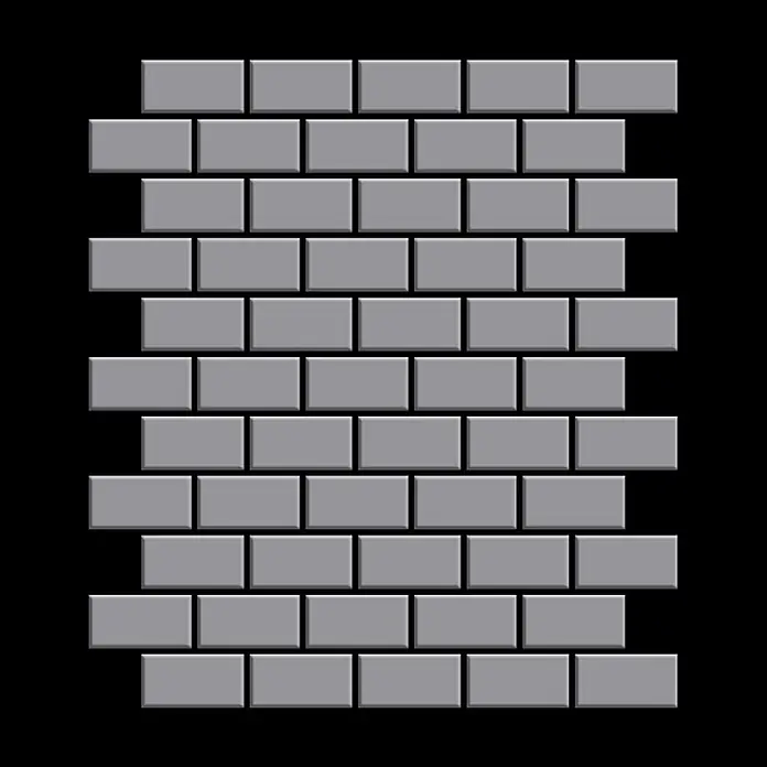 ALLOY Mosaikfliese Mosaik Fliese massiv Metall Edelstahl matt grau 1,6mm stark House-S-S-MA - 318 x 307 mm, Grau, Silber, Matt - Graue U-Bahn-Fliesen im klassischen Ziegelmuster angeordnet.