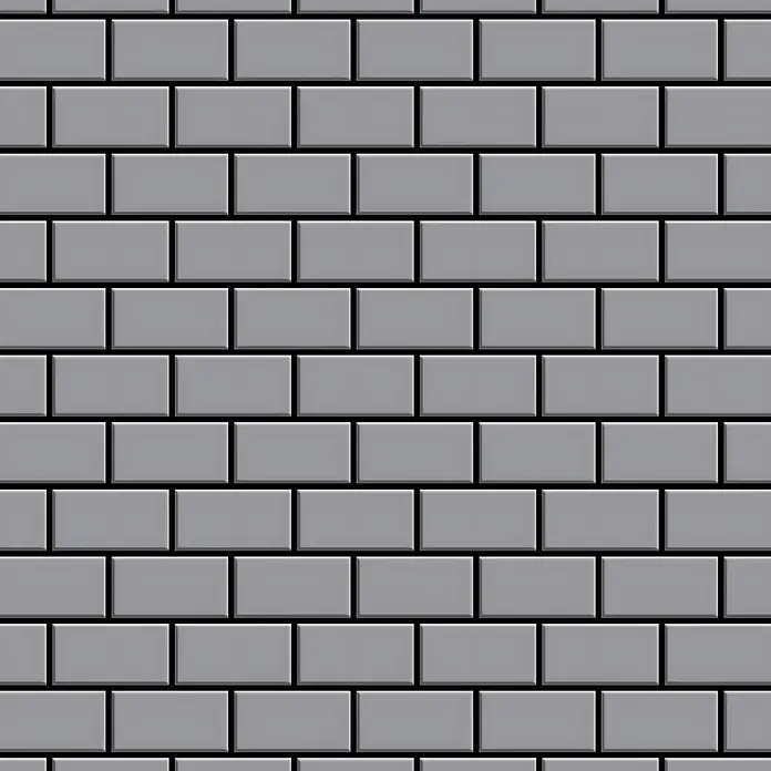 ALLOY Mosaikfliese Mosaik Fliese massiv Metall Edelstahl matt grau 1,6mm stark House-S-S-MA - 318 x 307 mm, Grau, Silber, Matt - Graue rechteckige Fliesen mit abgeschrägten Kanten und dunklen Fugen im versetzten Muster.