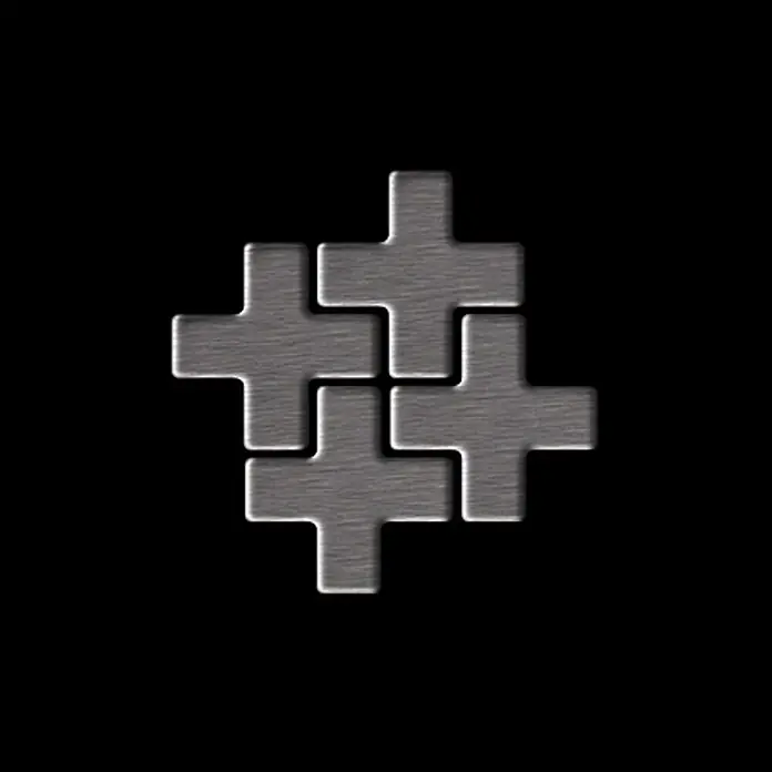 ALLOY Mosaikfliese Mosaik Fliese massiv Edelstahl marine gebürstet grau Swiss Cross-S-S-MB - 322 x 322 mm, Grau, Silber, Blau, Sonstiges - Vier ineinandergreifende, metallisch graue, kreuzförmige Elemente.