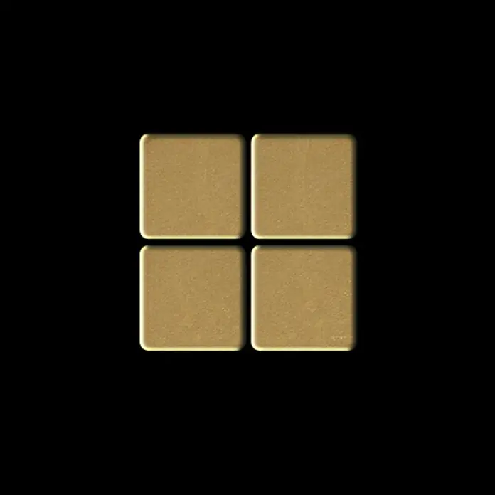 ALLOY Mosaikfliese Mosaik Fliese massiv Metall Messing gewalzt gold 1,6mm stark Mosaic-BM - 322 x 322 mm, Gold, Sonstiges - Vier goldene, abgerundete quadratische Metallfliesen in einem 2x2-Raster.