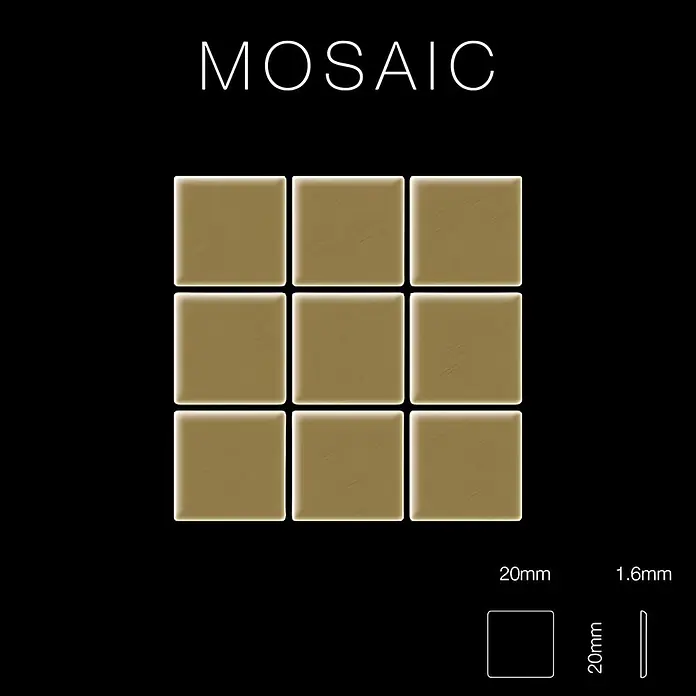 ALLOY Mosaikfliese Mosaik Fliese massiv Metall Messing gewalzt gold 1,6mm stark Mosaic-BM - 322 x 322 mm, Gold, Sonstiges - Neun quadratische goldene Mosaikfliesen, je 20mm x 20mm x 1,6mm dick.