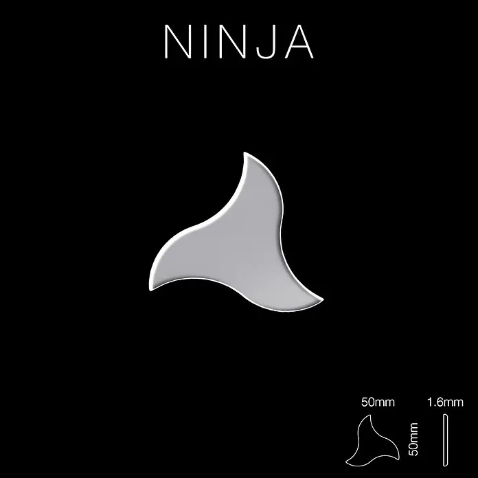 ALLOY Mosaikfliese Mosaik Fliese massiv Edelstahl hochglänzend grau 1,6mm stark Ninja-S-S-M - 313 x 255 mm, Grau, Silber, Hochglänzend - Silbernes 'Ninja' Gitarrenplektrum, 50x50mm, 1,6mm dick, mit ergonomischer, unregelmäßiger Form.