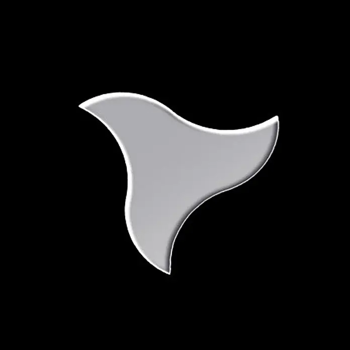 ALLOY Mosaikfliese Mosaik Fliese massiv Edelstahl hochglänzend grau 1,6mm stark Ninja-S-S-M - 313 x 255 mm, Grau, Silber, Hochglänzend - Hellgraues, dreizackiges abstraktes Symbol mit gekrümmten, abgerundeten Klingen.