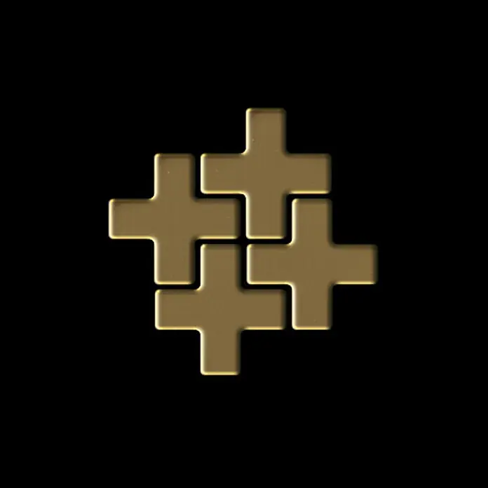 ALLOY Mosaikfliese Mosaik Fliese massiv Metall Titan hochglanz gold 1,6mm Swiss Cross-Ti-GM - 322 x 322 mm, Gold, Hochglänzend - Vier ineinandergreifende goldene Kreuzstücke.