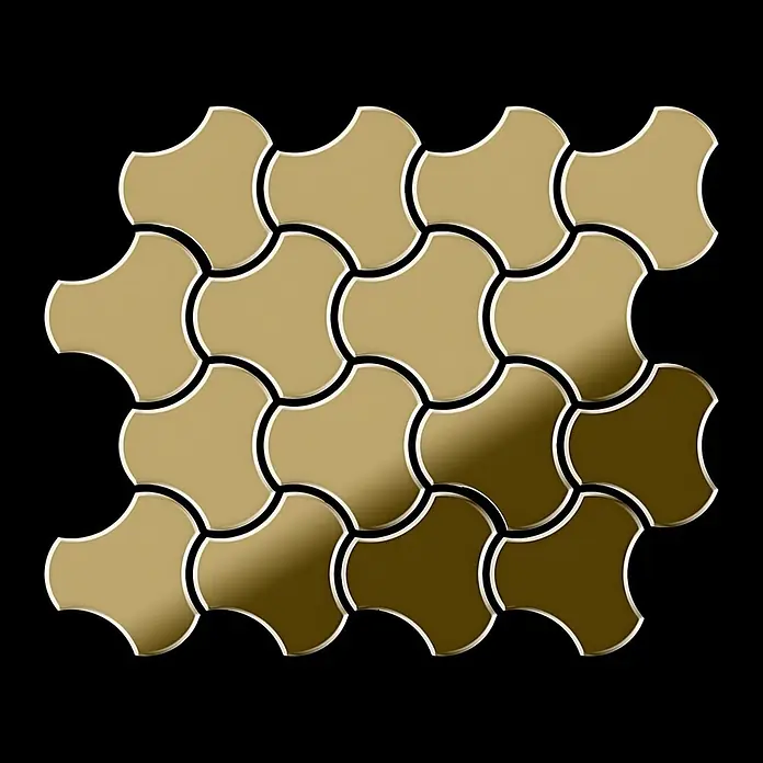 ALLOY Mosaikfliese Mosaik Fliese massiv Titan hochglänzend gold 1,6mm stark Ubiquity-Ti-GM - 270 x 325 mm, Gold, Hochglänzend - Verzahnte, goldfarbene Metallfliesen mit geometrischem Muster.