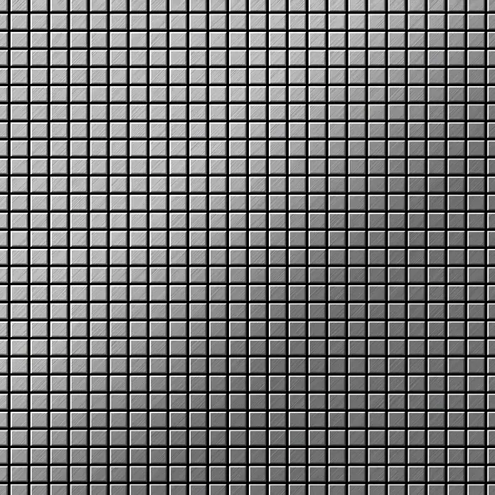 ALLOY Mosaikfliese Mosaik Fliese massiv Edelstahl gebürstet grau 1,6mm stark Glomesh-S-S-B - 316 x 316 mm, Grau, Silber, Sonstiges - Nahtloses Muster aus gebürsteten quadratischen Metallfliesen.