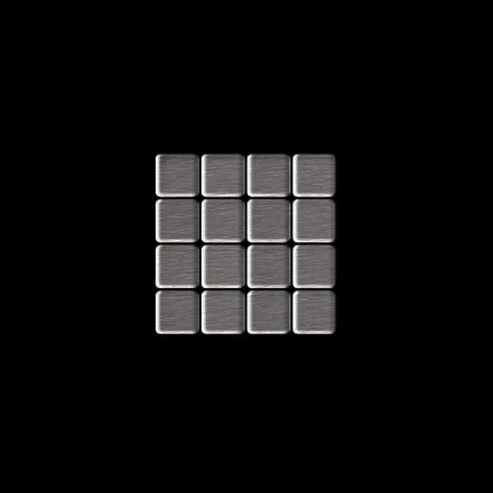 ALLOY Mosaikfliese Mosaik Fliese massiv Edelstahl marine gebürstet gau 1,6mm Glomesh-S-S-MB - 316 x 316 mm, Silber, Blau, Sonstiges - 16 gebürstete quadratische Metallknöpfe in einem 4x4-Gitter.
