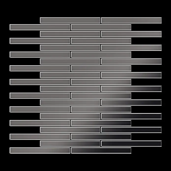 ALLOY Mosaikfliese Mosaik Fliese massiv Metall Titan hochglanz dunkelgrau 1,6mm Deedee-Ti-SM - 316 x 247 mm, Schwarz, Grau, Hochglänzend - Versetzte rechteckige Glasmosaikfliesen mit Grauverlauf, weiß umrandet.