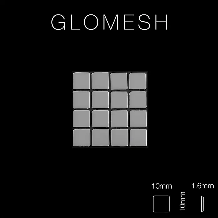 ALLOY Mosaikfliese Mosaik Fliese massiv Metall Edelstahl hochglanz grau 1,6mm Glomesh-S-S-M - 316 x 316 mm, Grau, Silber, Hochglänzend - Raster aus 16 hellgrauen quadratischen Mosaikfliesen, jeweils 10x10x1.6mm groß.