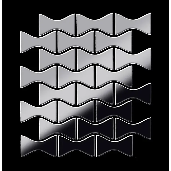 ALLOY Mosaikfliese Mosaik Fliese massiv Edelstahl marine hochglanz grau 1,6mm Kismet-S-S-MM - 329 x 299 mm, Grau, Silber, Blau, Hochglänzend - Glänzende silberne und schwarze Schmetterlings-Mosaikfliesen.