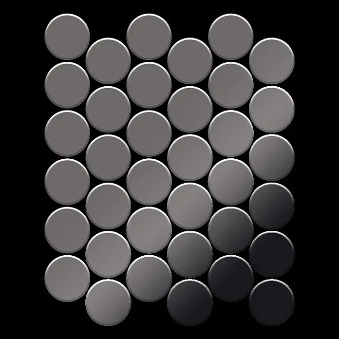 ALLOY Mosaikfliese Mosaik Fliese massiv Titan hochglanz dunkelgrau 1,6mm Medallion-Ti-SM - 313 x 256 mm, Schwarz, Grau, Hochglänzend - Raster aus erhabenen runden Elementen mit einem grauen Farbverlauf von hell nach dunkel.