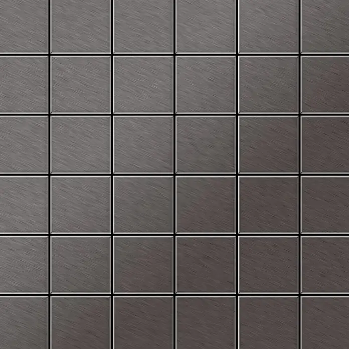 ALLOY Mosaikfliese Mosaik Fliese massiv Titan gebürstet dunkelgrau 1,6mm Cinquanta-Ti-SB - 306 x 306 mm, Schwarz, Grau, Sonstiges - Dunkelgraue, gebürstete Metallfliesen im Quadratmuster mit dunklen Fugen.
