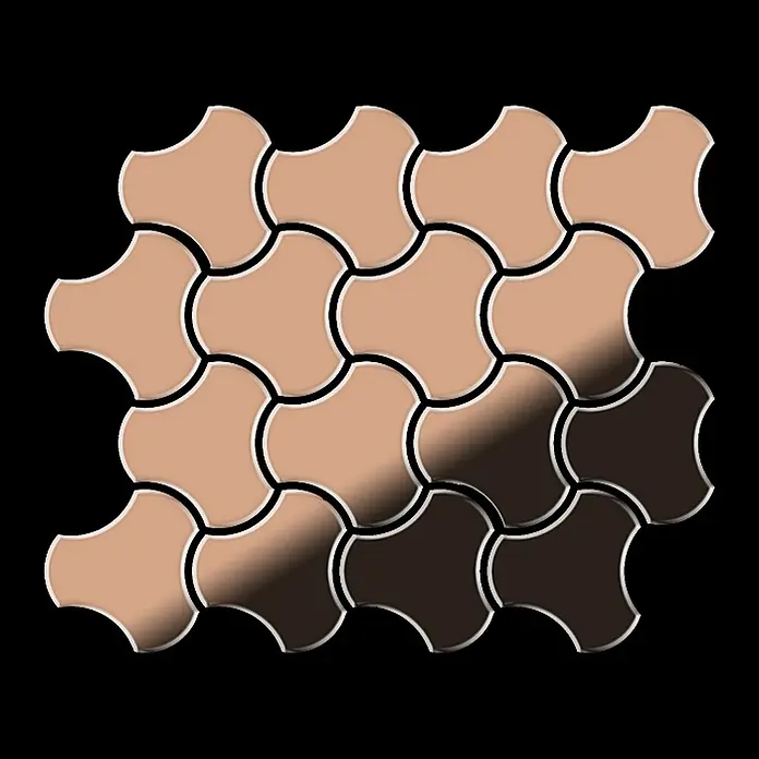 ALLOY Mosaikfliese Mosaik Fliese massiv Metall Kupfer gewalzt kupfer 1,6mm stark Ubiquity-CM - 270 x 325 mm, Bronze, Sonstiges - Geschwungene ineinandergreifende Pflastersteine in Beige und Dunkelbraun, mit Farbverlauf.