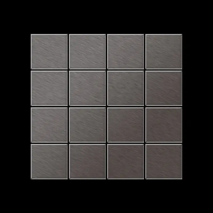 ALLOY Mosaikfliese Mosaik Fliese massiv Titan gebürstet dunkelgrau 1,6mm Cinquanta-Ti-SB - 306 x 306 mm, Schwarz, Grau, Sonstiges - 4x4-Raster aus dunkelgrauen, gebürsteten Metallfliesen.