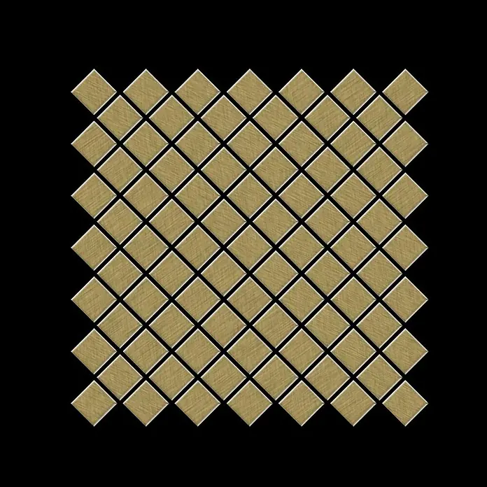 ALLOY Mosaikfliese Mosaik Fliese massiv Metall Titan gebürstet gold 1,6mm stark Diamond-Ti-GB - 319 x 319 mm, Gold, Sonstiges - Gebürstete goldfarbene Metallmosaikfliesen in einem Rautenmuster.