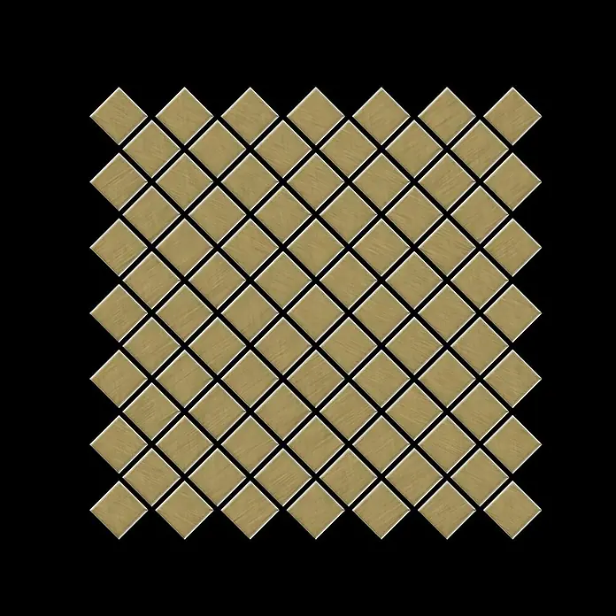 ALLOY Mosaikfliese Mosaik Fliese massiv Metall Titan gebürstet gold 1,6mm stark Diamond-Ti-GB - 319 x 319 mm, Gold, Sonstiges - Goldene quadratische Mosaikfliesen mit gebürsteter Metalloberfläche.