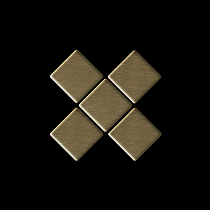 ALLOY Mosaikfliese Mosaik Fliese massiv Metall Titan gebürstet gold 1,6mm stark Diamond-Ti-GB - 319 x 319 mm, Gold, Sonstiges - Fünf gebürstete goldene quadratische Fliesen bilden eine X-Form.