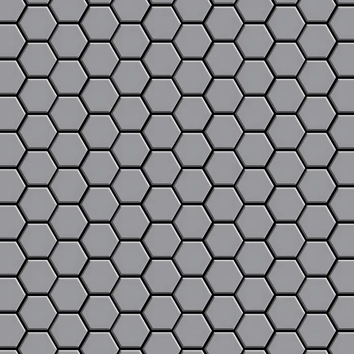 ALLOY Mosaikfliese Mosaik Fliese massiv Metall Edelstahl matt grau 1,6mm stark Honey-S-S-MA - 329 x 332 mm, Grau, Silber, Matt - Nahtloses Muster aus grauen sechseckigen Fliesen mit leichtem 3D-Effekt.