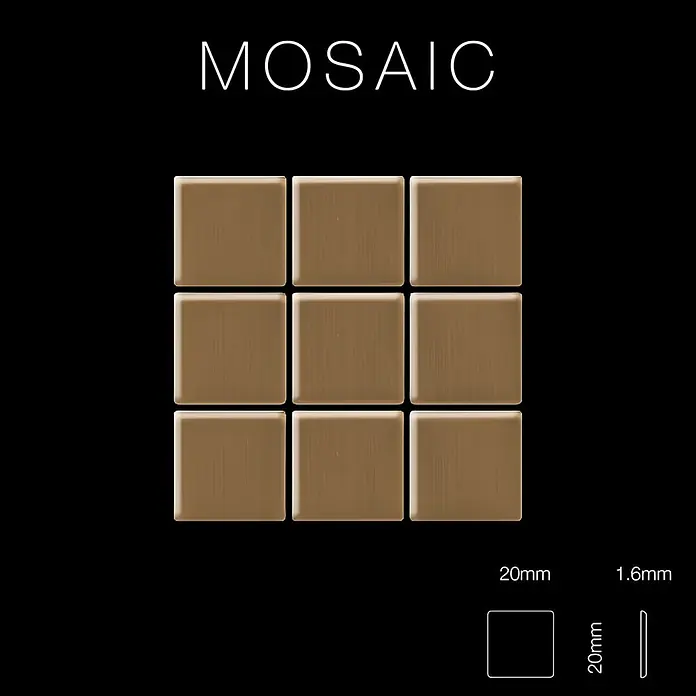 ALLOY Mosaikfliese Mosaik Fliese massiv Titan gebürstet kupfer 1,6mm stark Mosaic-Ti-AB - 322 x 322 mm, Bronze, Sonstiges - Neun quadratische Mosaikfliesen aus gebürstetem Bronzemetall, 20x20x1,6mm.