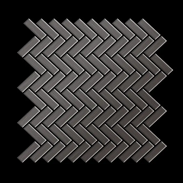 ALLOY Mosaikfliese Mosaik Fliese massiv Titan gebürstet dunkelgrau 1,6mm Herringbone-Ti-SB - 309 x 300 mm, Schwarz, Grau, Sonstiges - Grau gebürstetes Metall-Fischgrätmuster-Mosaik.