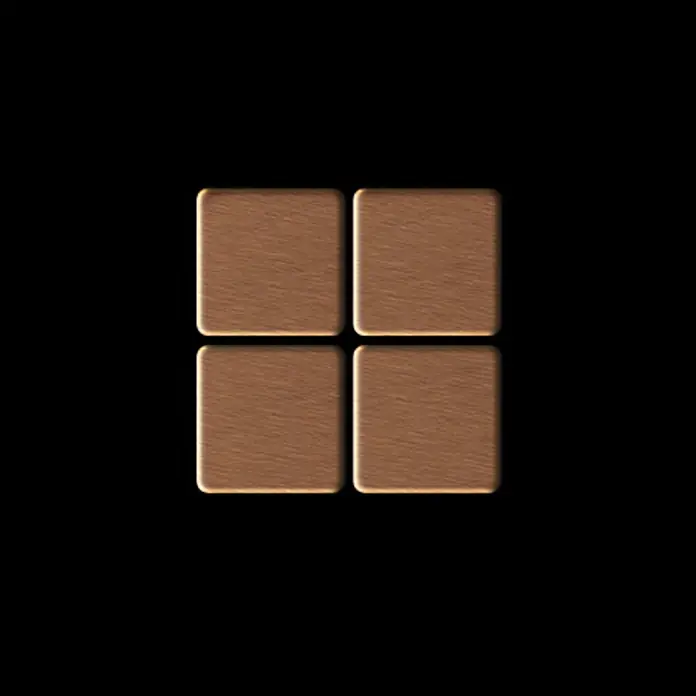 ALLOY Mosaikfliese Mosaik Fliese massiv Titan gebürstet kupfer 1,6mm stark Mosaic-Ti-AB - 322 x 322 mm, Bronze, Sonstiges - Vier braune, texturierte quadratische Platten im 2x2-Raster auf Schwarz.