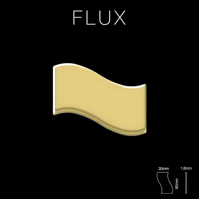 ALLOY Mosaikfliese Mosaik Fliese massiv Metall Messing gewalzt gold 1,6mm stark Flux-BM - 318 x 305 mm, Gold, Sonstiges - Glänzendes goldfarbenes wellenförmiges Zierleiste oder Griff, Profil 60x30mm und 1.6mm dick.