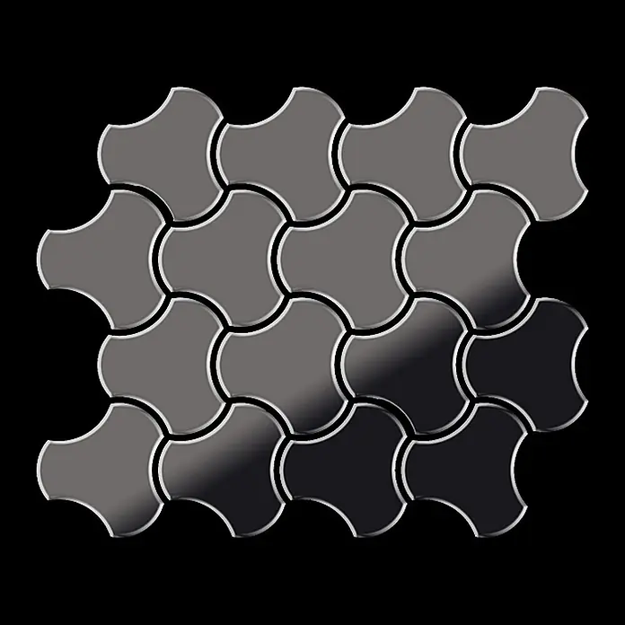 ALLOY Mosaikfliese Mosaik Fliese massiv Metall Titan hochglanz dunkelgrau 1,6mm Ubiquity-Ti-SM - 270 x 325 mm, Schwarz, Grau, Hochglänzend - Muster aus dunkelgrauen, ineinandergreifenden Pflastersteinen mit abgerundeten H-förmigen Segmenten.