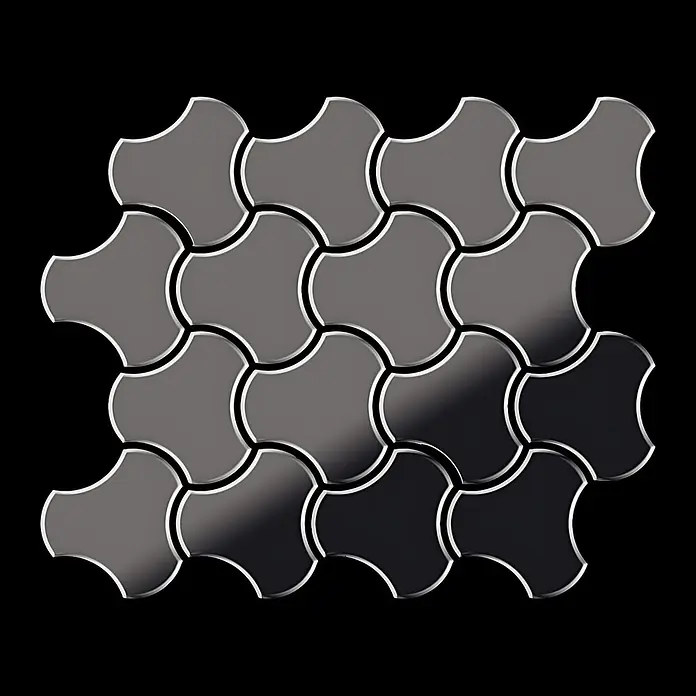 ALLOY Mosaikfliese Mosaik Fliese massiv Metall Titan hochglanz dunkelgrau 1,6mm Ubiquity-Ti-SM - 270 x 325 mm, Schwarz, Grau, Hochglänzend - Reflektierende dunkelgraue ineinandergreifende Fliesen mit silbernen Umrissen.