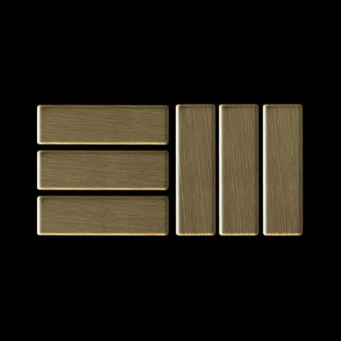 ALLOY Mosaikfliese Mosaik Fliese massiv Titan gebürstet gold 1,6mm stark Basketweave-Ti-GB - 288 x 288 mm, Gold, Sonstiges - Goldenes Symbol aus gebürstetem Metall mit drei horizontalen und drei vertikalen Linien.