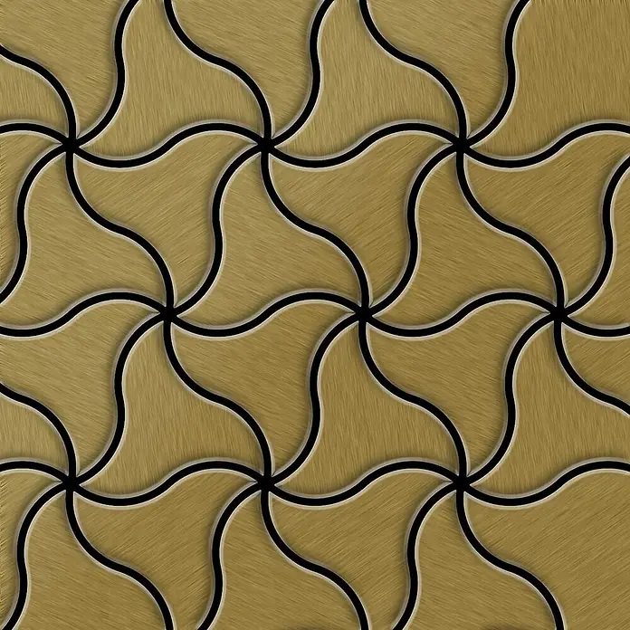 ALLOY Mosaikfliese Mosaik Fliese massiv Metall Titan gebürstet gold 1,6mm stark Ninja-Ti-GB - 313 x 255 mm, Gold, Sonstiges - Nahtloses golden gebürstetes ineinandergreifendes Wellenfliesenmuster.