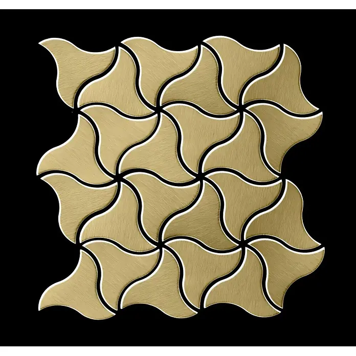 ALLOY Mosaikfliese Mosaik Fliese massiv Metall Titan gebürstet gold 1,6mm stark Ninja-Ti-GB - 313 x 255 mm, Gold, Sonstiges - Gebürstete goldfarbene Metallfliesen in einem ineinandergreifenden wellenförmigen geometrischen Muster.