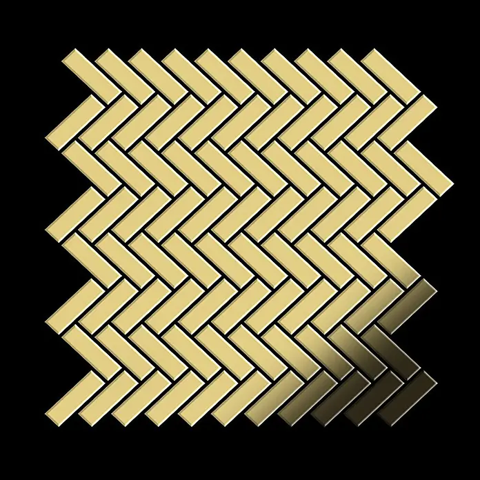ALLOY Mosaikfliese Mosaik Fliese massiv Messing gewalzt gold 1,6mm stark Herringbone-BM - 309 x 300 mm, Gold, Sonstiges - Metallische Messing-Fischgrät-Mosaikfliesen für dekorative Oberflächen.