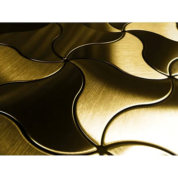 ALLOY Mosaikfliese Mosaik Fliese massiv Metall Titan gebürstet gold 1,6mm stark Ninja-Ti-GB - 313 x 255 mm, Gold, Sonstiges - Goldene, gebürstete Metallfliesen mit verschlungenem, wellenförmigem Muster.