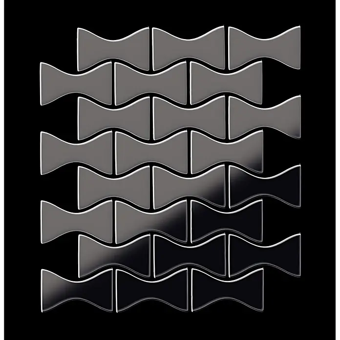 ALLOY Mosaikfliese Mosaik Fliese massiv Metall Titan hochglanz dunkelgrau 1,6mm Kismet-Ti-SM - 329 x 299 mm, Schwarz, Grau, Hochglänzend - Glänzende, grau-schwarze, schleifenförmige Mosaikfliesen in einem ineinandergreifenden Muster.