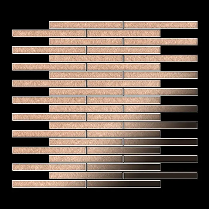 ALLOY Mosaikfliese Mosaik Fliese massiv Metall Kupfer gewalzt kupfer 1,6mm stark Deedee-CM - 316 x 247 mm, Bronze, Sonstiges - Versetzt angeordnete rechteckige Mosaikfliesen mit Metallic-Finish und Champagner- bis Dunkelbronze-Farbverlauf.