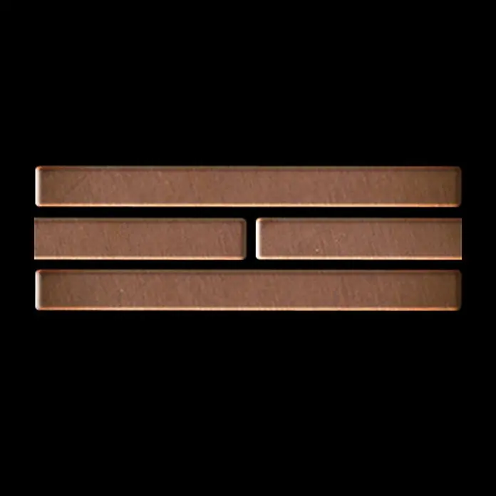 ALLOY Mosaikfliese Mosaik Fliese massiv Metall Kupfer gewalzt kupfer 1,6mm stark Deedee-CM - 316 x 247 mm, Bronze, Sonstiges - Drei rötlich-braune, texturierte Balken, der mittlere ist in zwei kürzere Segmente geteilt.