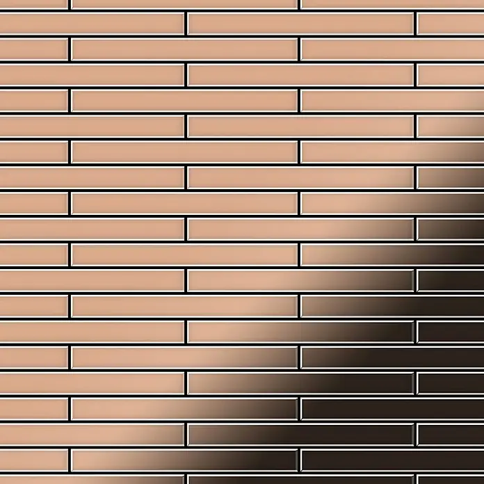 ALLOY Mosaikfliese Mosaik Fliese massiv Metall Kupfer gewalzt kupfer 1,6mm stark Deedee-CM - 316 x 247 mm, Bronze, Sonstiges - Versetzte rechteckige Wandfliesen mit Farbverlauf von hellem Beige zu Dunkelbraun.