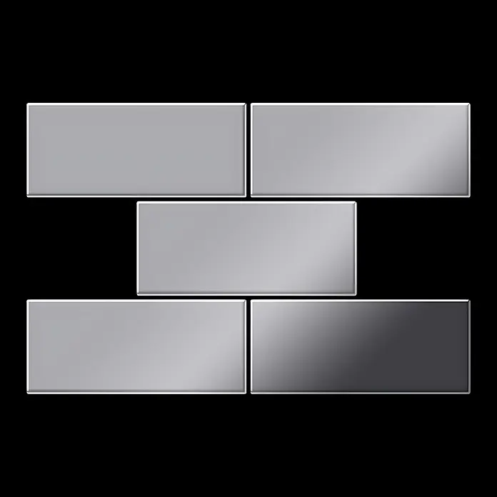 ALLOY Mosaikfliese Mosaik Fliese massiv Edelstahl marine hochglanz grau 1,6mm Subway-S-S-MM - 76 x 152 mm, Grau, Silber, Blau, Hochglänzend - Fünf reflektierende silberne rechteckige Fliesen.