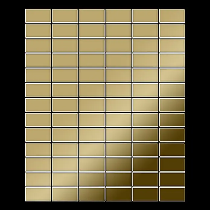 ALLOY Mosaikfliese Mosaik Fliese massiv Titan hochglänzend gold 1,6mm stark Bauhaus-Ti-GM - 318 x 329 mm, Gold, Hochglänzend - Raster aus metallisch goldenen Rechteckfliesen mit subtilem Farbverlauf von hell nach dunkel.