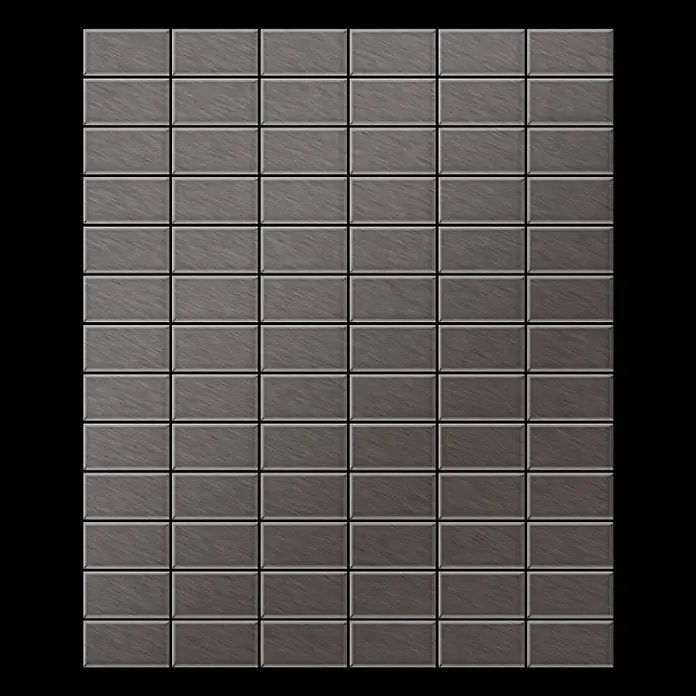 ALLOY Mosaikfliese Mosaik Fliese massiv Metall Titan gebürstet dunkelgrau 1,6mm Bauhaus-Ti-SB - 318 x 329 mm, Schwarz, Grau, Sonstiges - Dunkelgraue rechteckige Fliesen mit gebürsteter Metalltextur, in einem Gittermuster angeordnet.