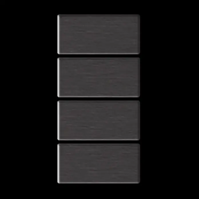 ALLOY Mosaikfliese Mosaik Fliese massiv Metall Titan gebürstet dunkelgrau 1,6mm Bauhaus-Ti-SB - 318 x 329 mm, Schwarz, Grau, Sonstiges - Vier dunkelgraue, texturierte, vertikal gestapelte Rechtecksegmente.