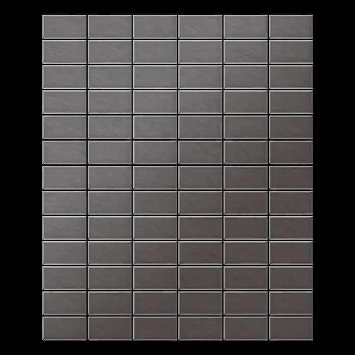 ALLOY Mosaikfliese Mosaik Fliese massiv Metall Titan gebürstet dunkelgrau 1,6mm Bauhaus-Ti-SB - 318 x 329 mm, Schwarz, Grau, Sonstiges - Gitter aus dunkelgrauen rechteckigen Fliesen mit subtiler Bürstenstruktur.