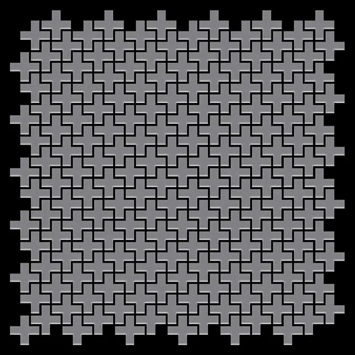 ALLOY Mosaikfliese Mosaik Fliese massiv Edelstahl matt grau 1,6mm stark Swiss Cross-S-S-MA - 322 x 322 mm, Grau, Silber, Matt - Graue, plusförmige Fliesen bilden ein nahtloses, ineinandergreifendes Muster.