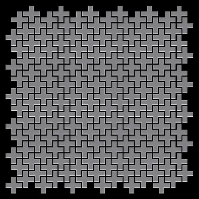 ALLOY Mosaikfliese Mosaik Fliese massiv Edelstahl matt grau 1,6mm stark Swiss Cross-S-S-MA - 322 x 322 mm, Grau, Silber, Matt - Nahtloses Kachelmuster aus grauen, ineinandergreifenden Kreuzformen mit subtilem 3D-Effekt.