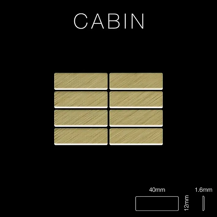 ALLOY Mosaikfliese Mosaik Fliese massiv Metall Titan gebürstet gold 1,6mm stark Cabin-Ti-GB - 316 x 329 mm, Gold, Sonstiges - Acht rechteckige 'CABIN' Teile mit heller Holzmaserung, 40x12x1.6mm.